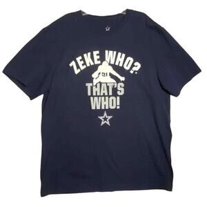 Dallas Cowboys Authentics Mens Size XL T-Shirt Cotton Zeke Who? Crew Neck Blue